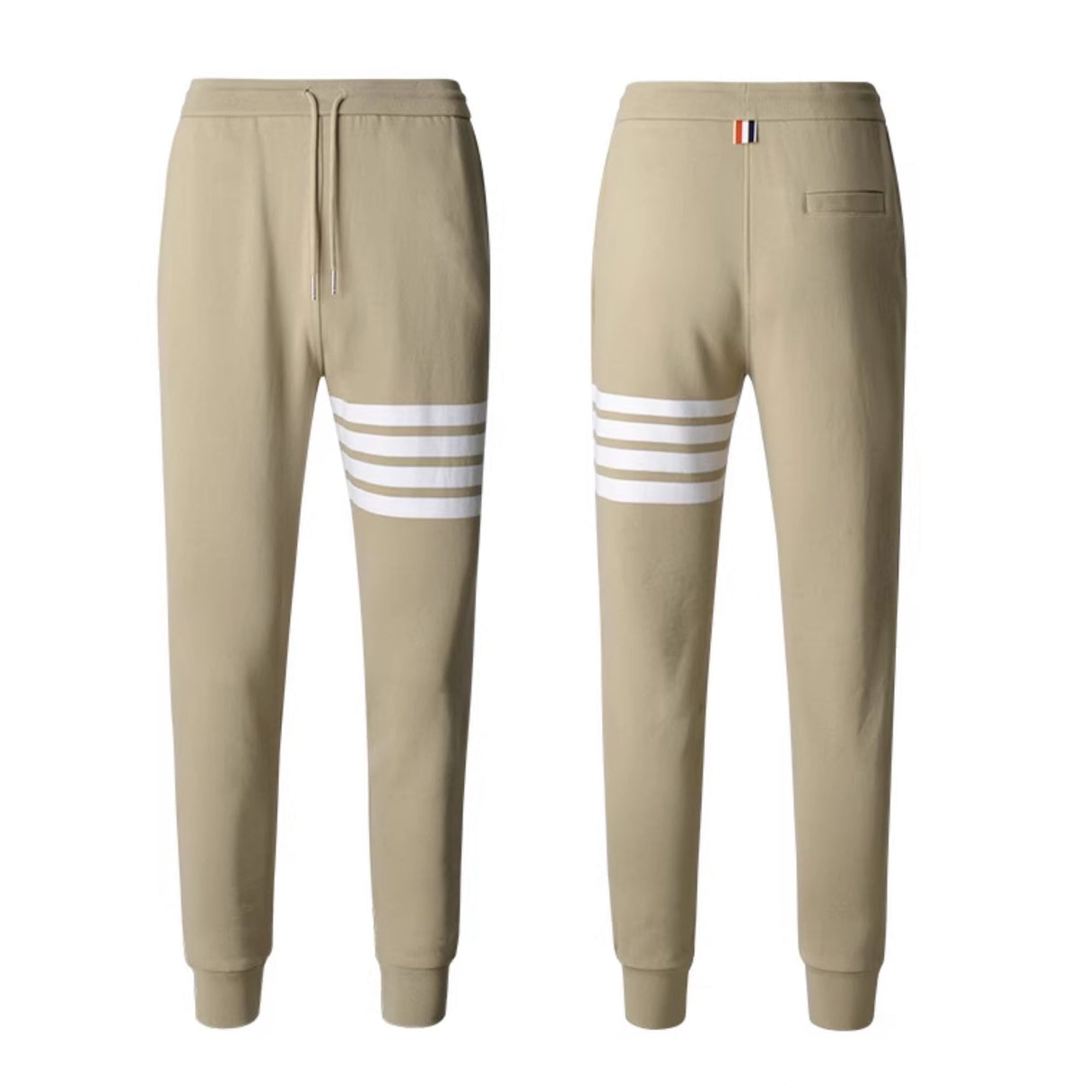 Thom Browne Style Men's Casual Sweatpants - Cotton Signature Four-Bar Detail