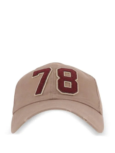 Golden Goose beige distressed baseball cap with burgundy 78 patch