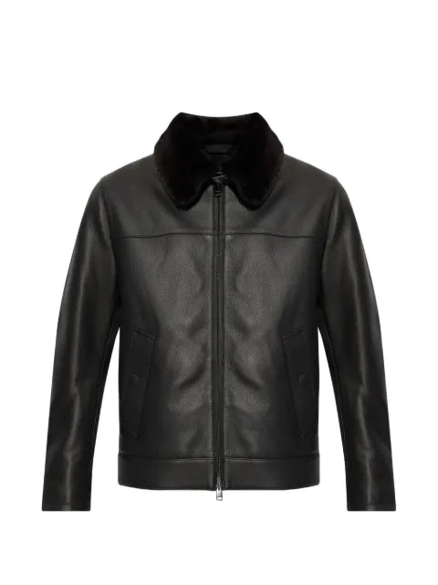Brioni faux-fur collar leather jacket