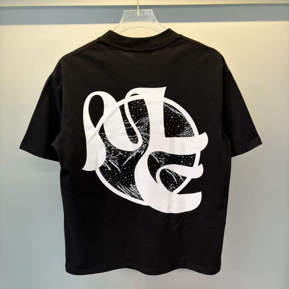 Black Abstract White Wordmark Graphic T-Shirt