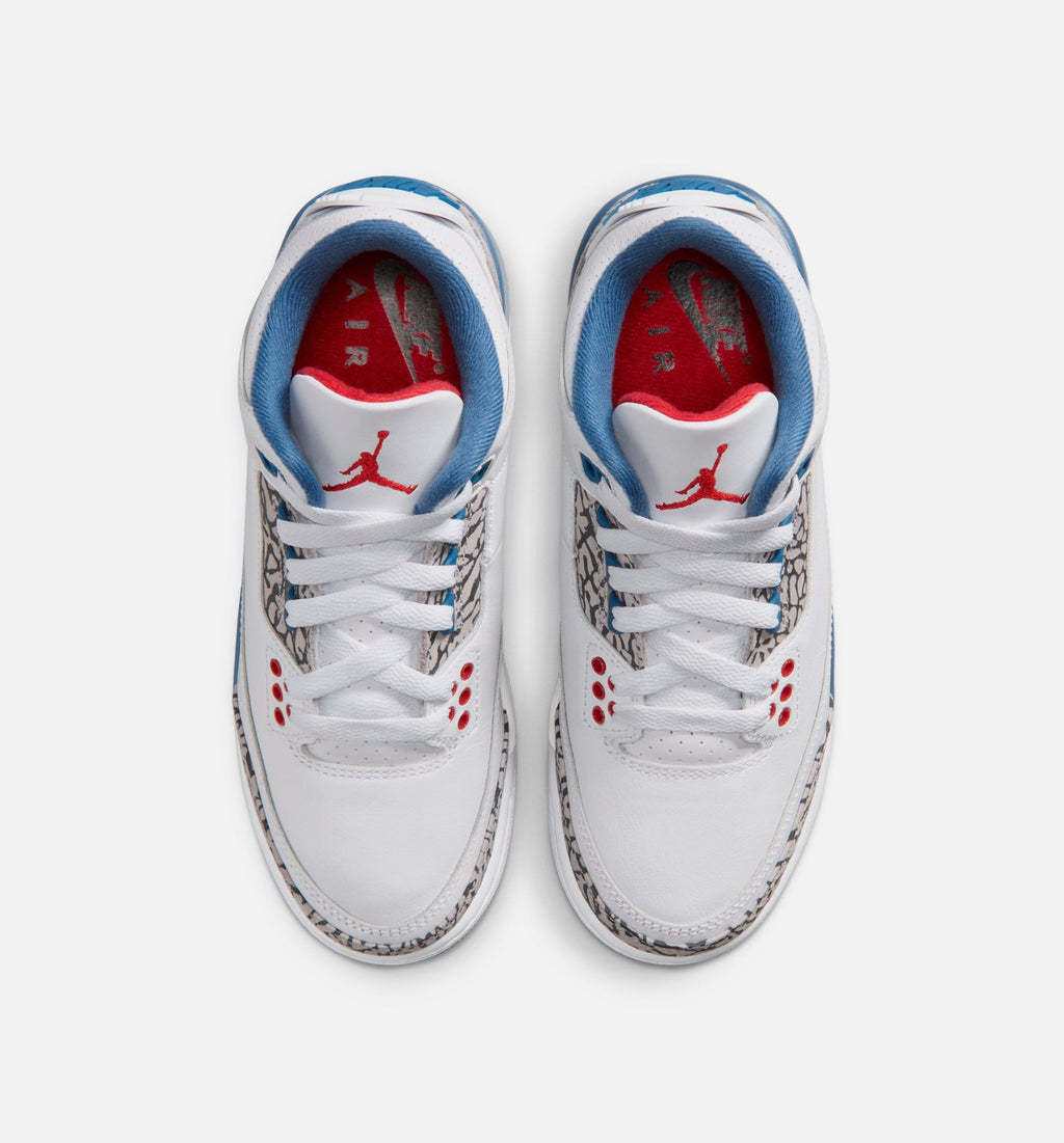 Air Jordan 3 Retro OG True Blue Grade School Shoes - White Fire Red True Blue