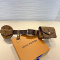 LOUIS VUITTON LV MULTI POCKET 30MM BELT IN CAMEL BROWN MONOGRAM CALFSKIN SILVER HARDWARE