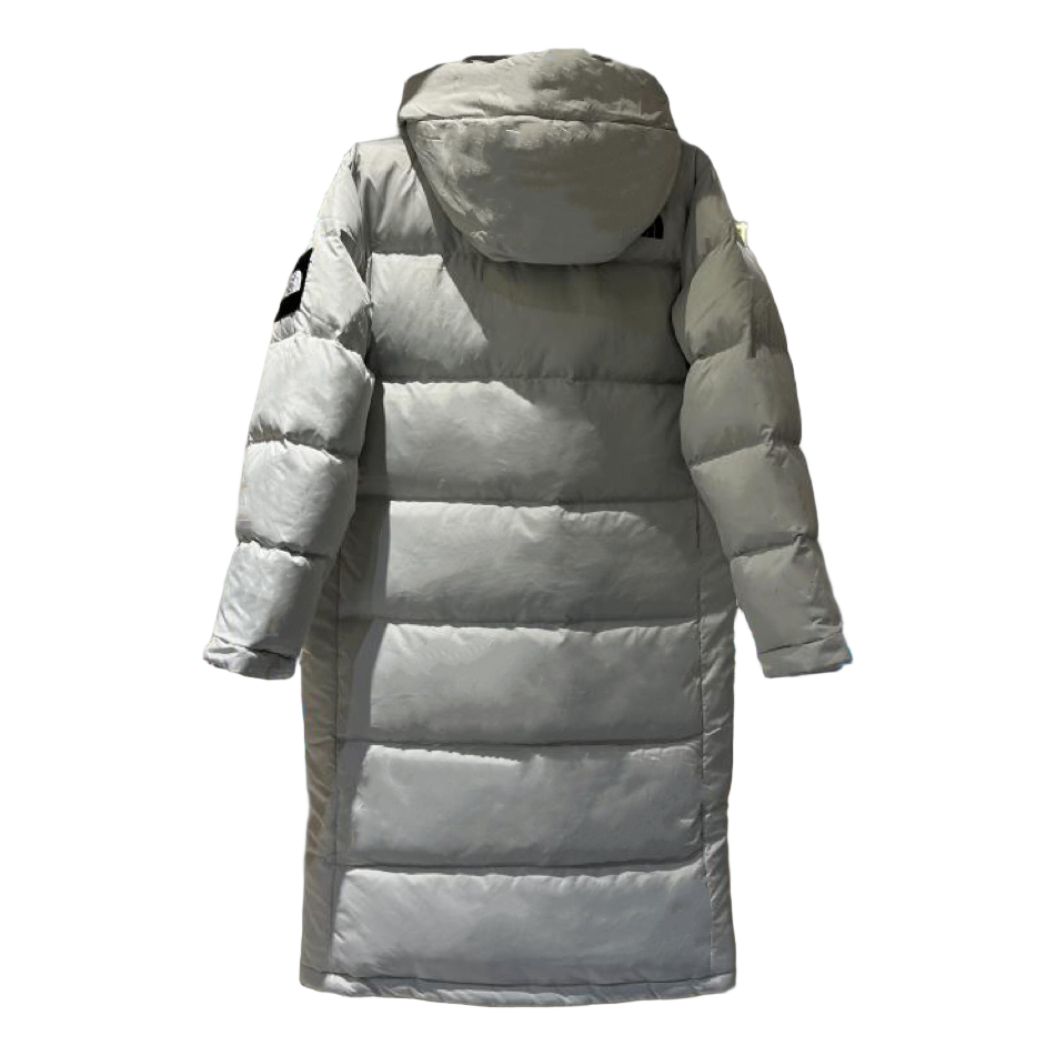 The North Face Color-Block Hooded Long Puffer Coat in Grey