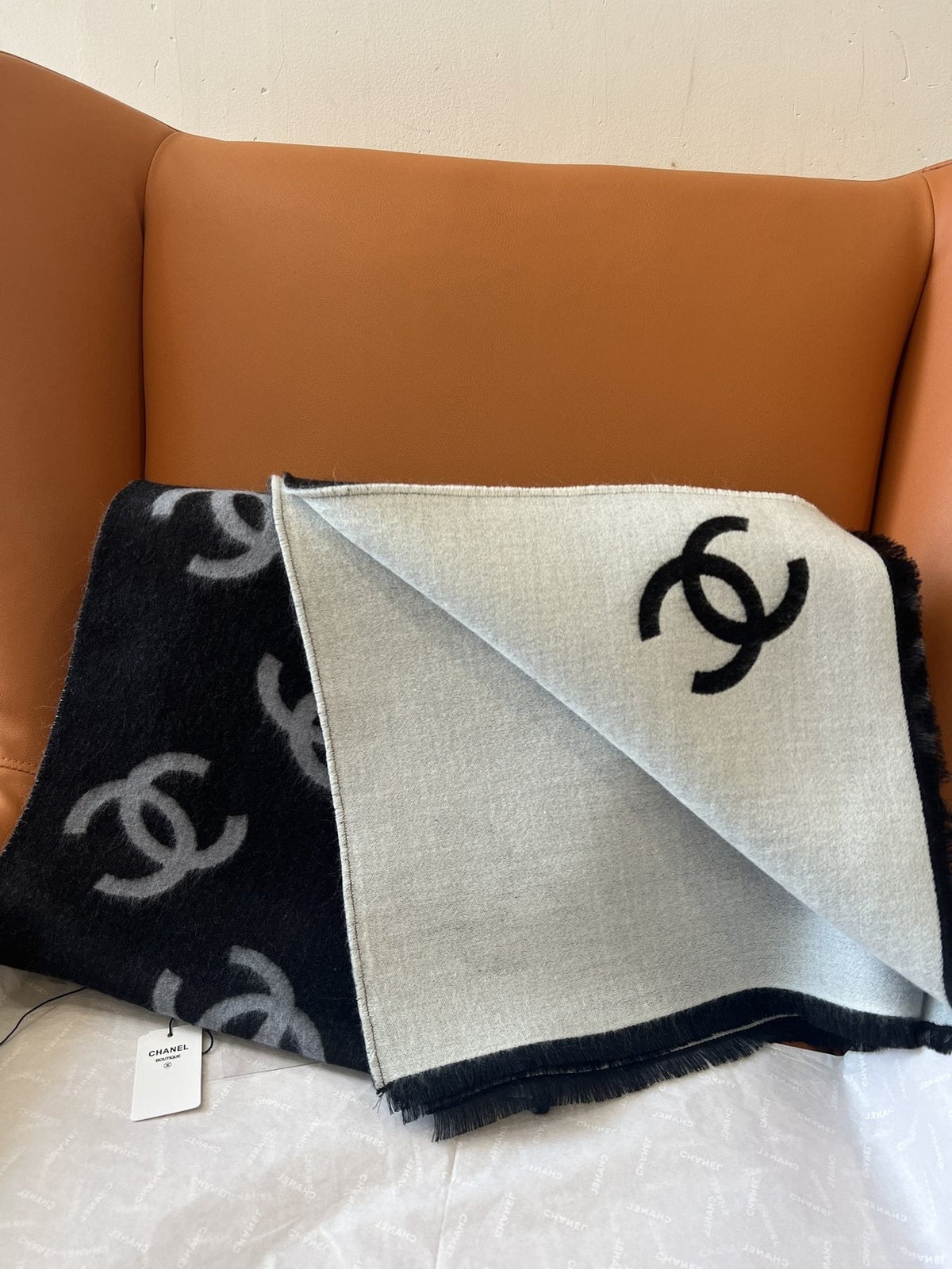 Chanel Reversible Black & Ivory Motif Shawl