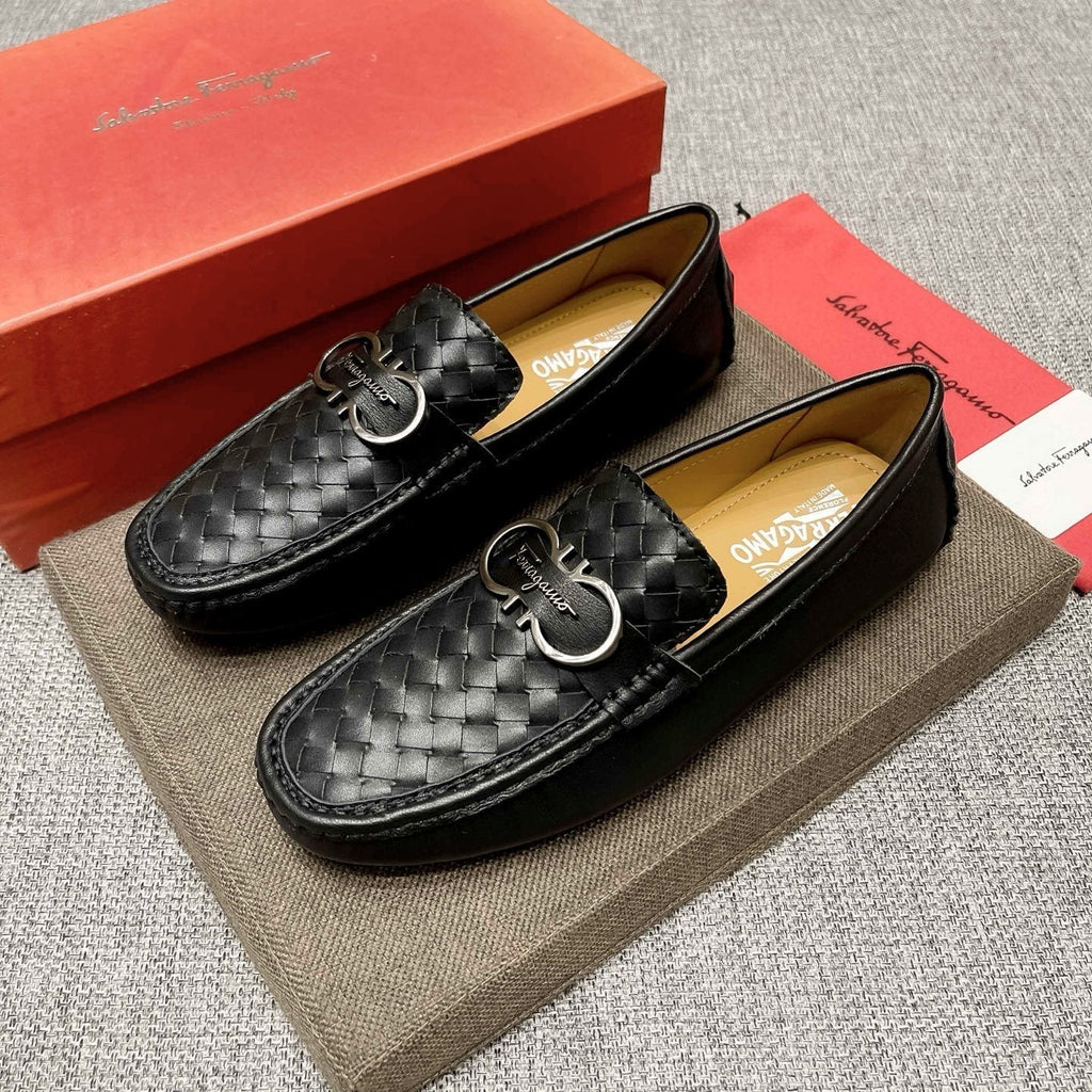 Ferragamo Black Woven Driving Loafers