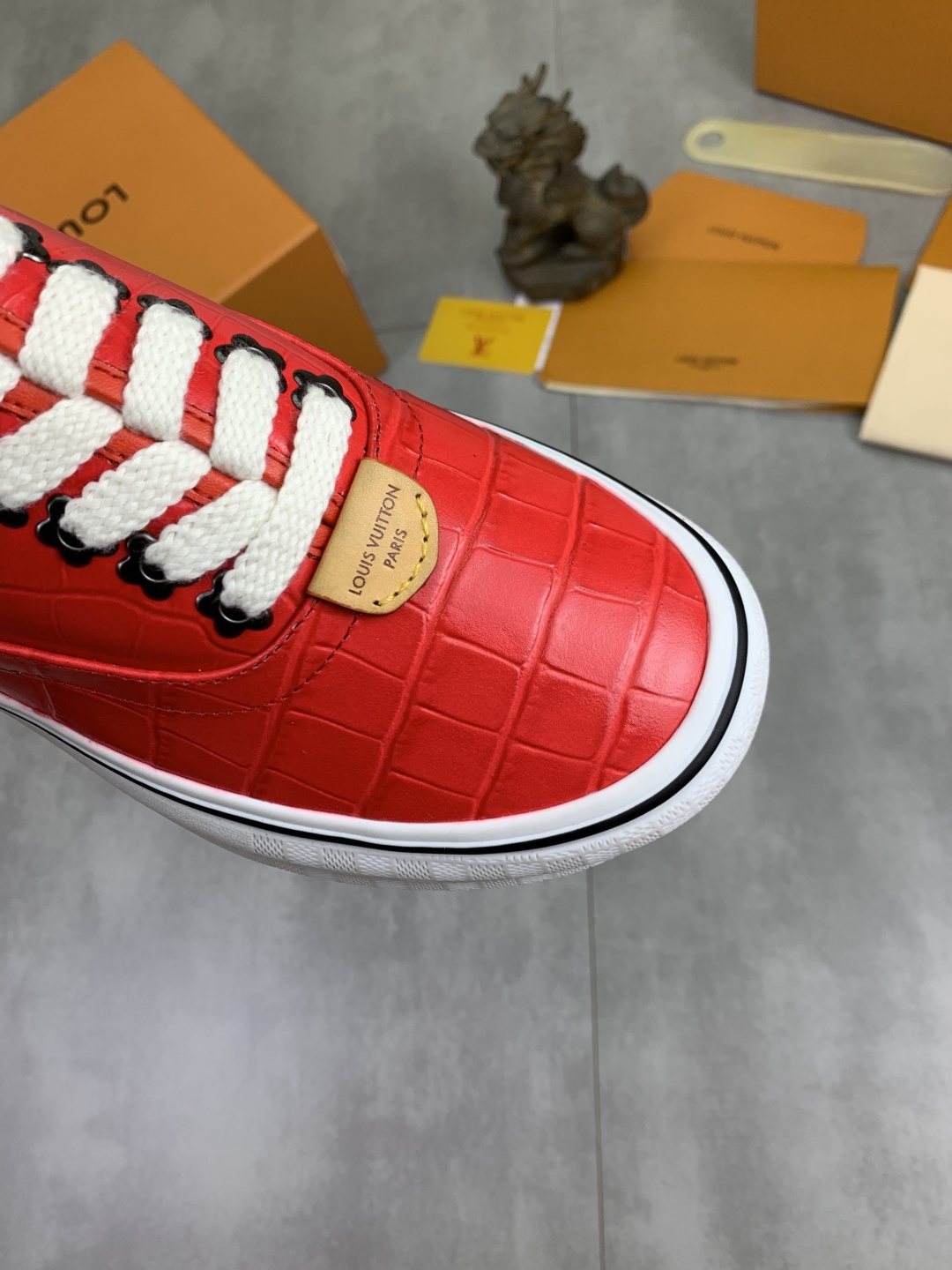 Louis Vuitton Red Embossed Low-Top Sneakers