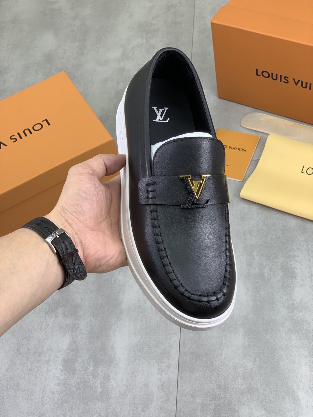 Louis Vuitton Metal Emblem Slip-On Loafers