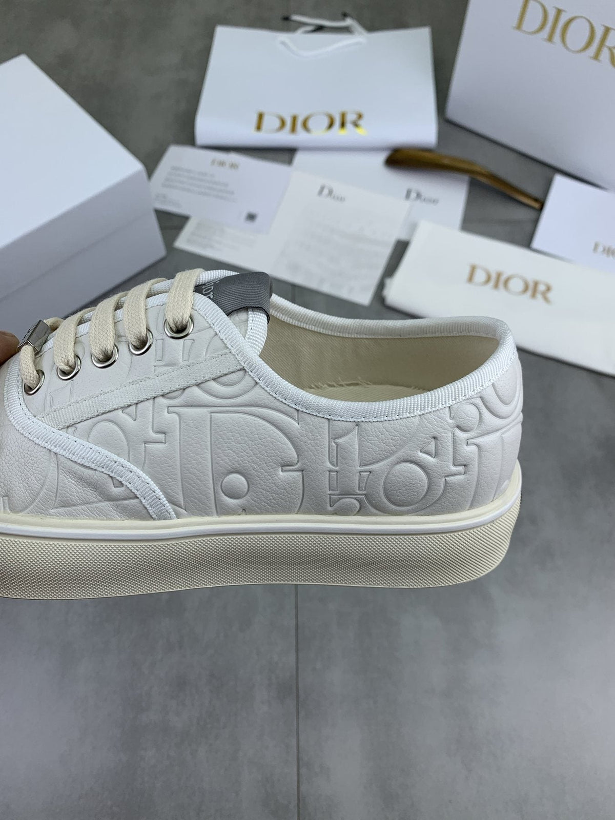 Dior White Embossed Low-Top Sneakers
