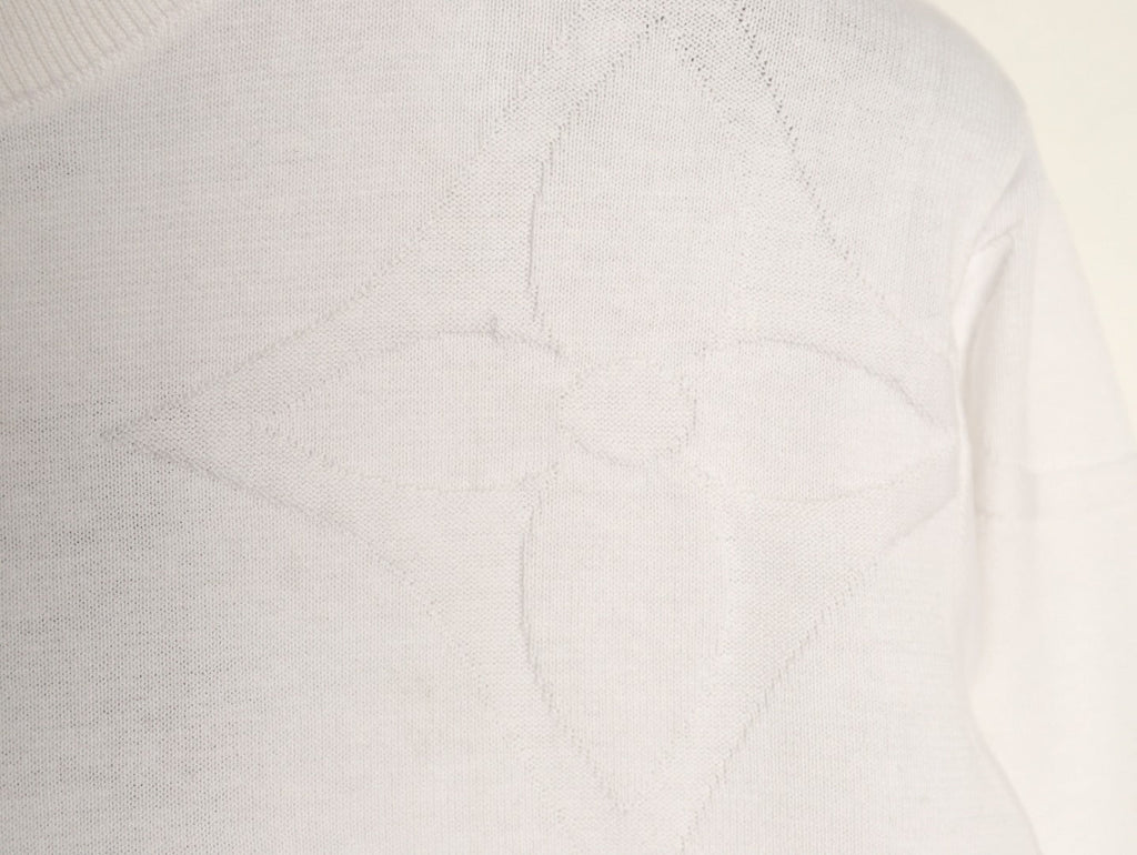Louis Vuitton Tonal Relief-Style Crewneck Knit Sweater - Cream